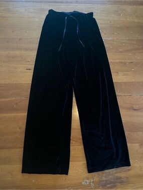 Velvet Wide-Leg Pajama Pants - Black